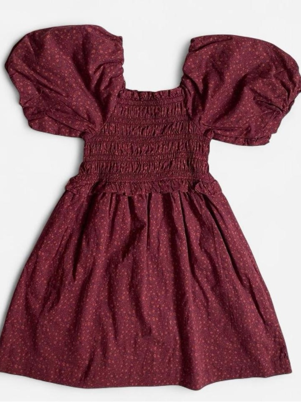 Hope & Henry Girls Burgundy Puff-Sleeve Smocked Cotton Dress